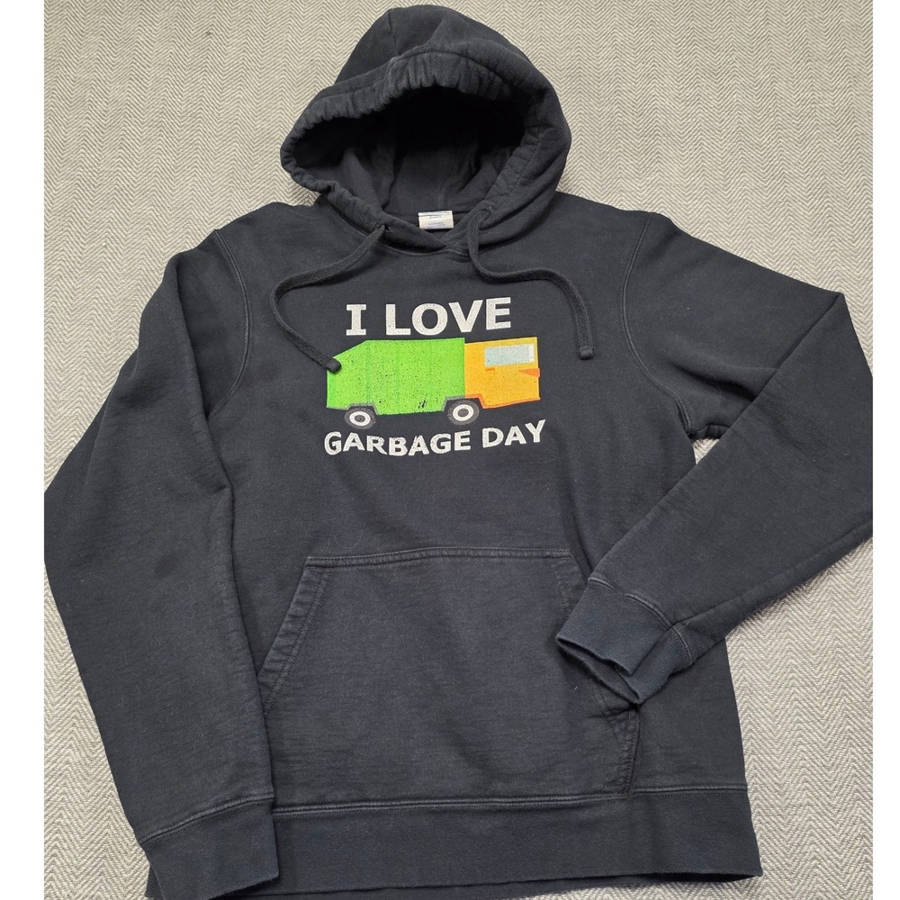 Port & Company I Love Garbage Day Hoodie Black Graphic Sweatshirt Small PC450H